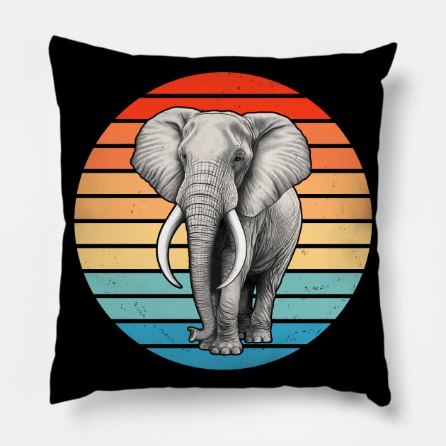 African Elephant Vintage Sunset Pillow by NicGrayTees