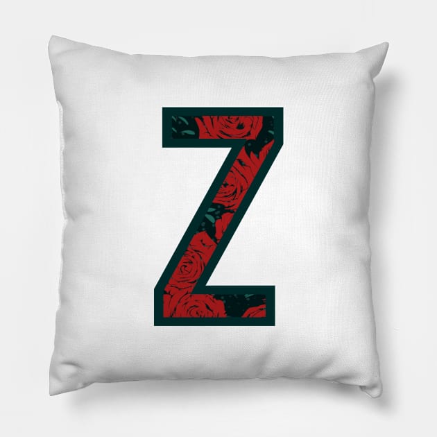 Modern Rose Floral Initial Name Alphabet - Letter Z Pillow by BroxArtworx