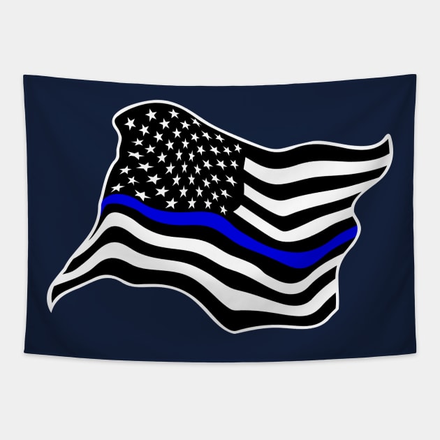 Waving USA Police Thin Blue Line Flag Tapestry by hobrath