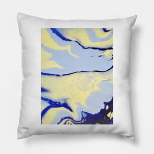 Light blue, blue, yellow acrylic pour Pillow