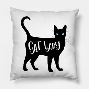 Cat Lady in Black Cat Silhouette Blue Eyes Pillow
