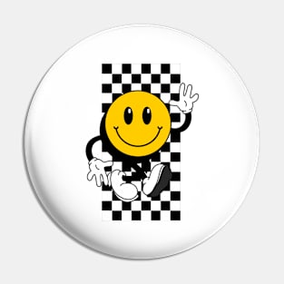 Retro Smile Face Chess Black White Pin