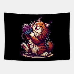 Cat and knitting kawaii cat with yarn ball Tapestry