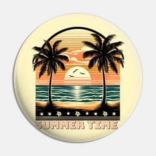 Summer Time, vintage sunset design with palm trees Pin
