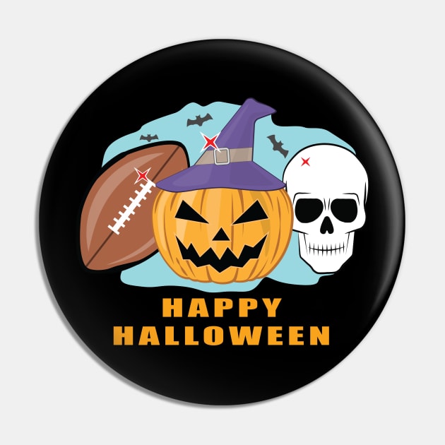 Happy Football Halloween - Spooky Skull and Pumpkin Pin by DesignWood Atelier