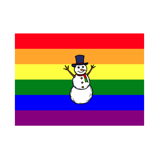 A hand drawn of a gay snowman on rainbow pride flag background, by Nalidsa