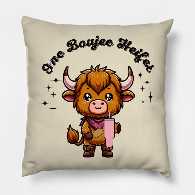 Boujee Heifer Highland Cow Valentines Day Farmyard Animal Pillow by SilverLake