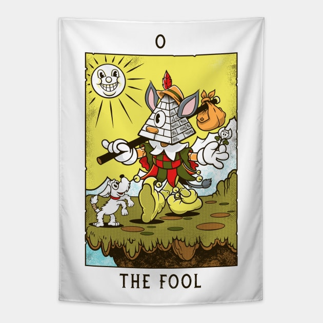 The Fool - Mystical Medleys - Vintage Cartoon Tarot (white) Tapestry by Mystical Medleys