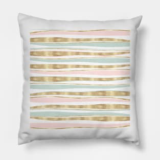 Cute Gold Stripes Doodles Pink Design Pillow