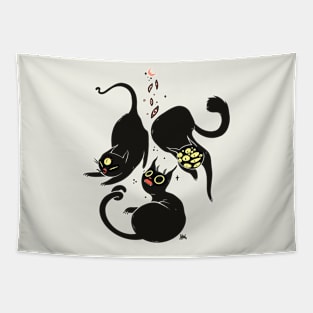 Three Weird Cats. Gothic Dark Art Tapestry