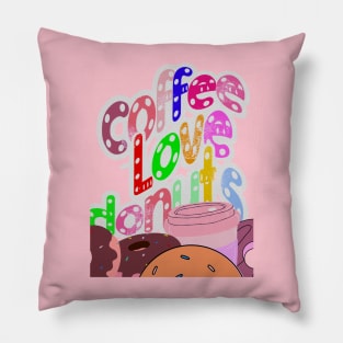 Coffee love donuts, colorful letters with white dots on a transparent background for coffee and sweets lovers Pillow