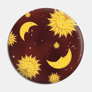 Sun moon stars brown pattern aesthetic witchcore whimsigothic retro Pin