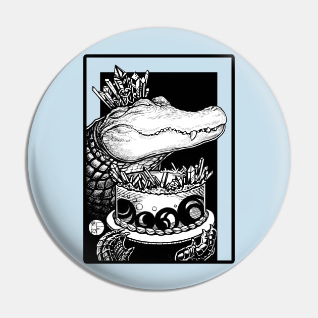 Alligator & Crystal Cake - Black Outlined Version Pin by Nat Ewert Art