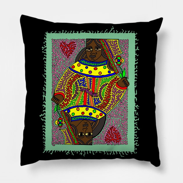 Queen of Hearts - Rainbow Edition Pillow by NightserFineArts