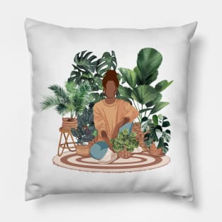 Plant lady, Girl with plants 3 Pillow