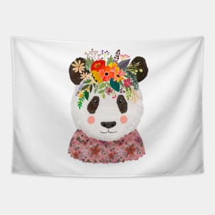 Cute Panda Bear with Flower Crown, Nature lover Art Tapestry