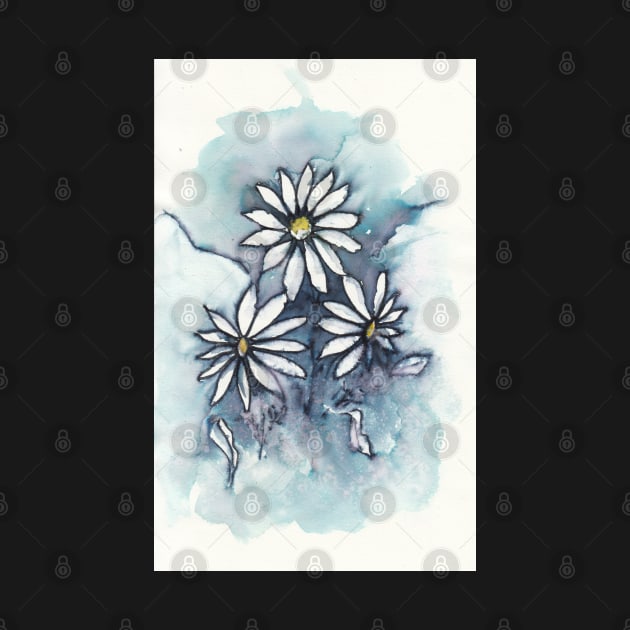 Three Sweet Wild Daisies in Ink and Watercolor by ConniSchaf