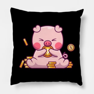 Cute pig with gold  coin Pillow