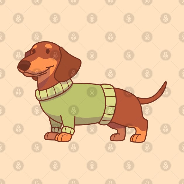 Chocolate & tan dachshund wearing a green sweater by Vaigerika