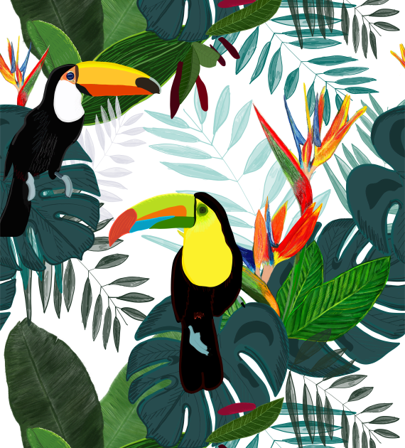 Toucan and bird of paradise flowers Tropical Forest colorful summer Kids T-Shirt by GULSENGUNEL