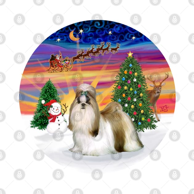 Santa's Sunset Take Off Featuring a Long Haired Brown and White Shih Tzu by Dogs Galore and More