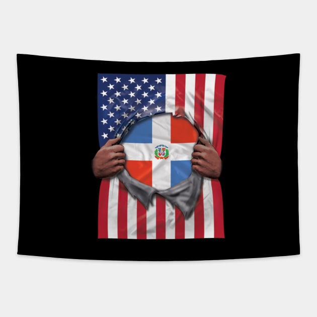 Dominican Republic Flag American Flag Ripped - Gift for Dominican From Republic Of Dominica Tapestry by Country Flags