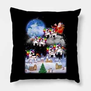 Santa Clause Drives Unicorn Reindeer Sleigh Pillow