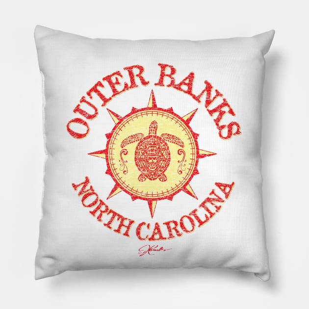 Outer Banks, North Carolina, Sea Turtle on Wind Rose Pillow by jcombs