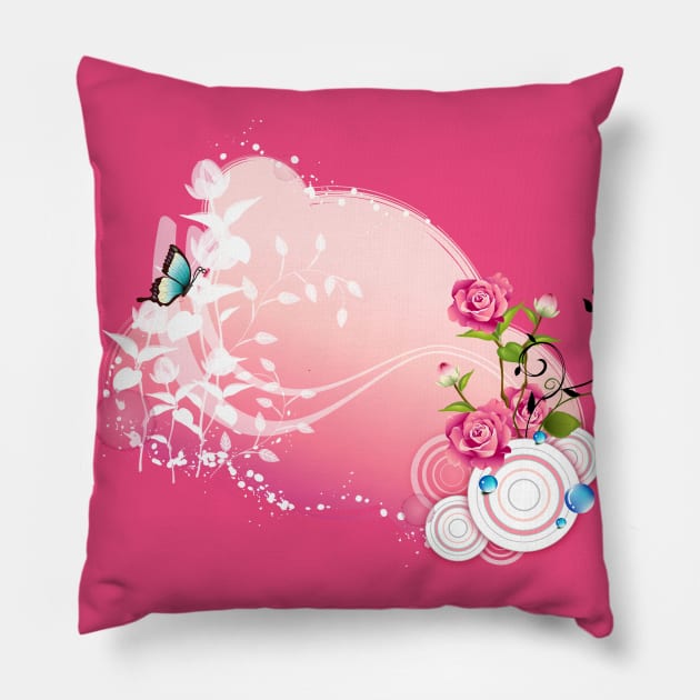 Floral buterfly roses Pillow by riobyxande