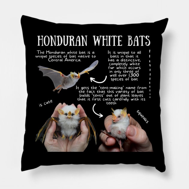 Animal Facts - Honduran White Bats Pillow by Animal Facts and Trivias