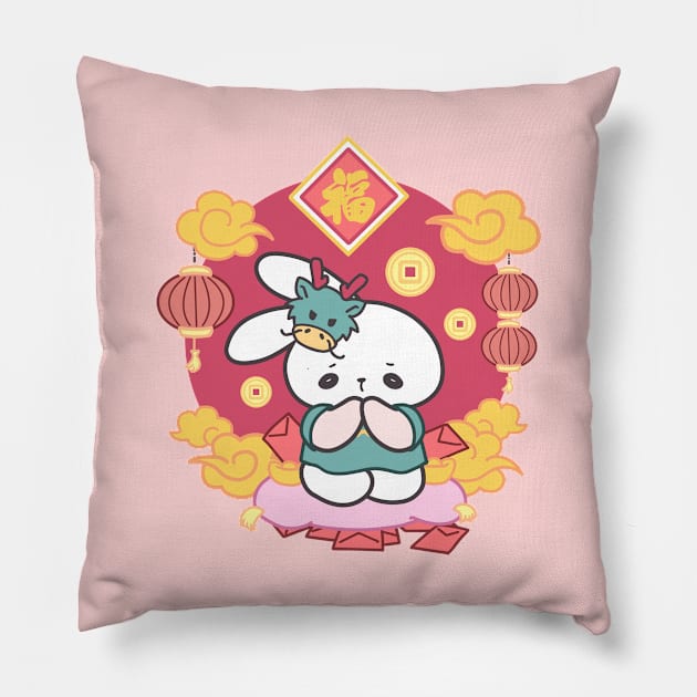 Hopping into Prosperity: Loppi Tokki's Plea for Luck and Abundance in the Lunar New Year! Pillow by LoppiTokki