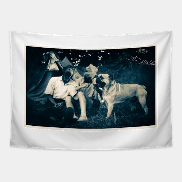 Weekend Camping (blue sepia) Tapestry by FattoAMano