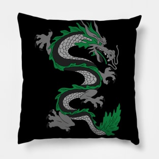 Japanese Dragon; Green Asian Dragon; Asian Tattoo Inspired Retro 80s Style Pillow