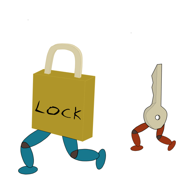 Illustration of a key chasing a lock by Jorgi125