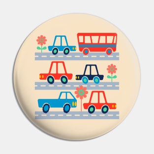 RUSH HOUR Retro Kids Traffic Transportation Vehicles Cars Trucks Bus on Roads - UnBlink Studio by Jackie Tahara Pin