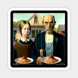 Pasta Lovers Unite: American Gothic Parody for National Spaghetti Day Magnet