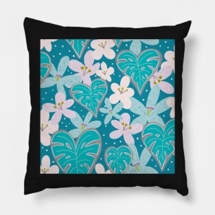 Monstera hearts and tropical  florals Pillow