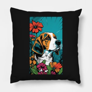 Beagle Dog Vibrant Tropical Flower Tall Retro Vintage Digital Pop Art Portrait 4 Pillow