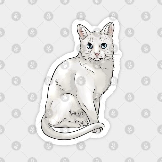 Cute White Cat with Blue Eyes Magnet by Shirin Illustration