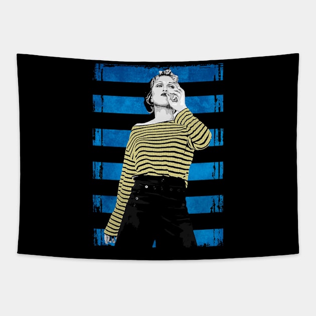 Madonna Vintage Halftone-True Blue Stripes Tapestry by Mr.FansArt