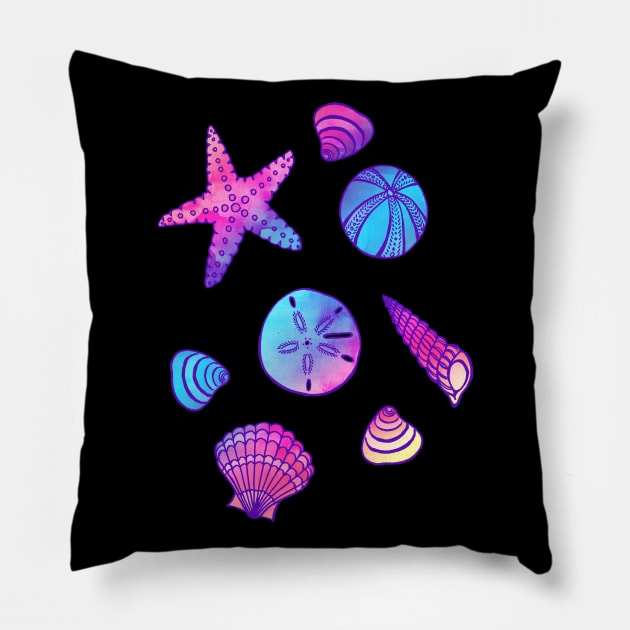 Beach Treasures - Seashells Bright Gradient on Dark Pillow by Olooriel