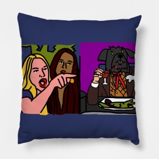 Halloween Horror Woman Yelling at Cat Memes with Vampire Dog Pillow