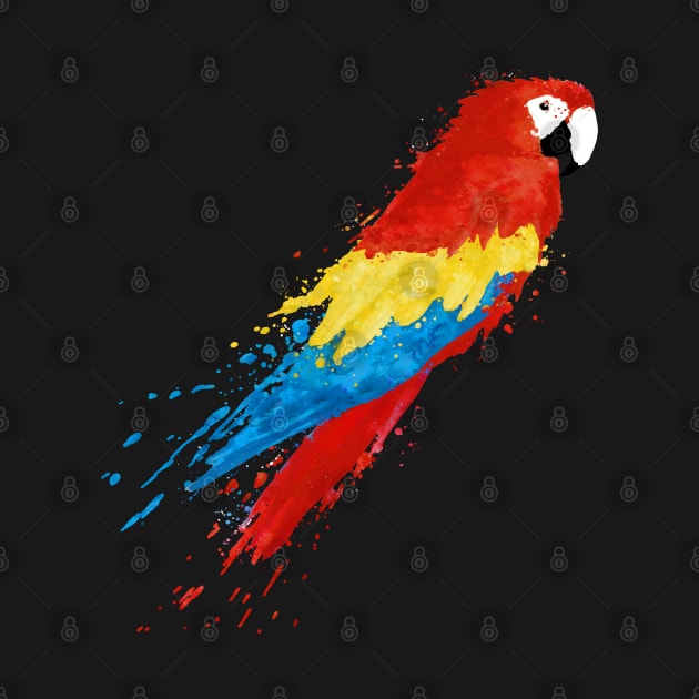 Dramabite  Watercolor parrot scarlet macaw splash artistic by dramabite