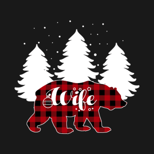 Wife Bear Buffalo Red Plaid Matching Family Christmas T-Shirt