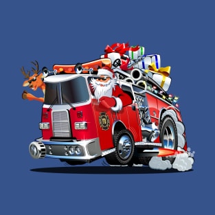 Cartoon Christmas firetruck T-Shirt