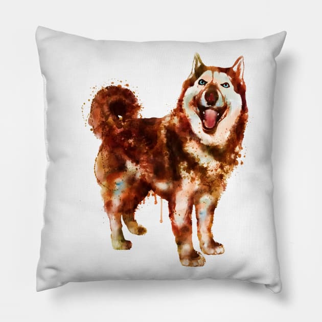 Husky Dog watercolor Pillow by Marian Voicu