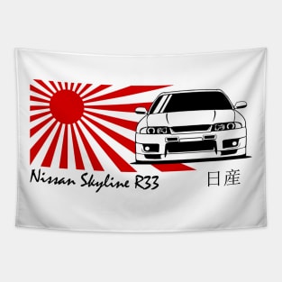 Nissan Skyline r33 GTR, JDM Car Japanese Flag Tapestry