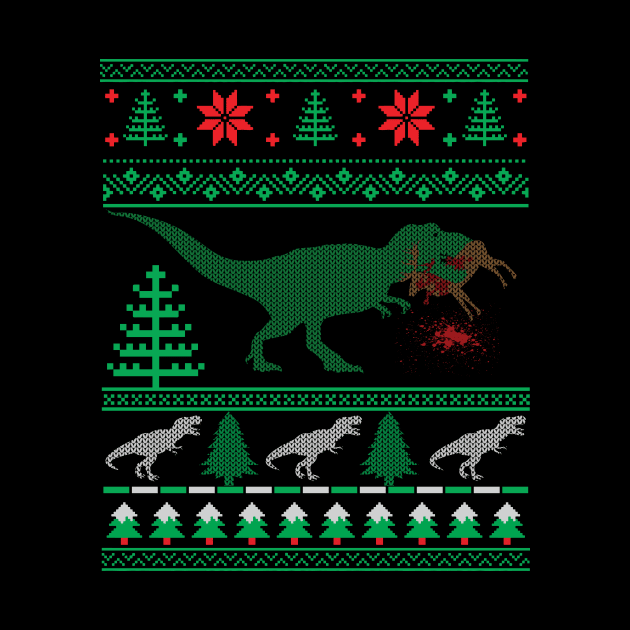 Funny Dinosaur T-Rex Eating Reindeer Tree Rex Ugly Christmas Sweater by mrsmitful01