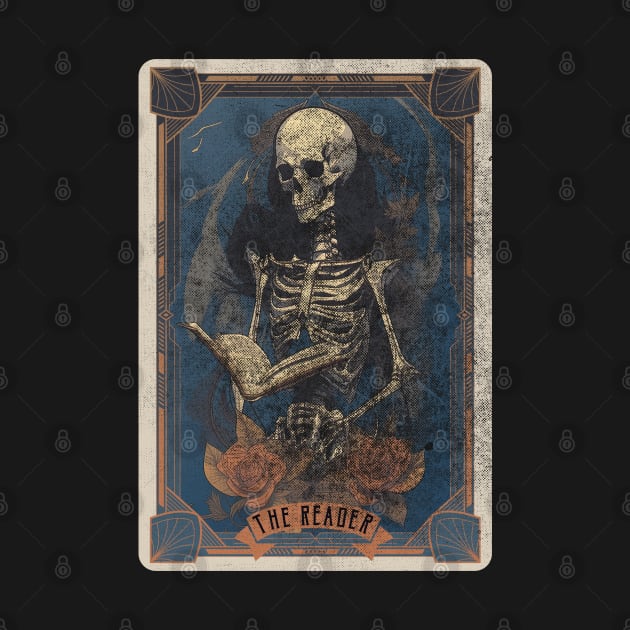 The Reader Distressed Skeleton Halloween Tarot Card by DanielLiamGill