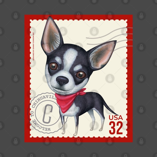 Funny Black and White Chihuahua Dog posing cutely by Danny Gordon Art